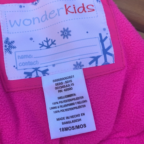 3/$20, Wonderkids pink skisuit/snowpants, size 18 months - Picture 2 of 10